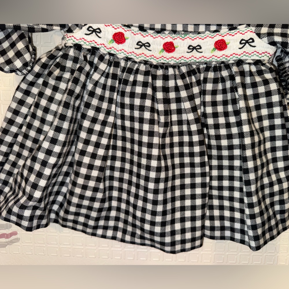 Vintage style Bonnie Jean Baby Black Gingham Baby Christmas Party Dress 0-3 Mon - Picture 6 of 15